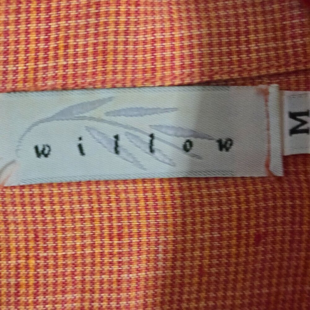 Willow Vintage 100% Linen Lagonlook Orange Mother Of Pearl Button Top Size M - Picture 5 of 6